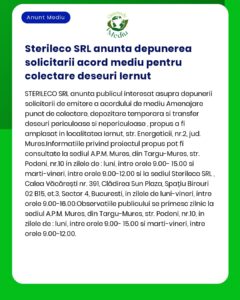 Aviz de la Sterileco SRL privind cererile de autorizatie de mediu pentru colectarea deseurilor lemnoase in judetul Mures