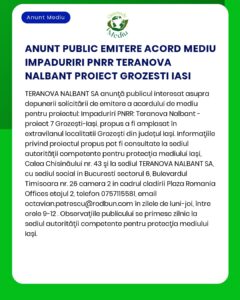 ANUNT PUBLIC EMITERE ACORD MEDIU IMPADURIRI PNRR TERANOVA NALBANT PROI