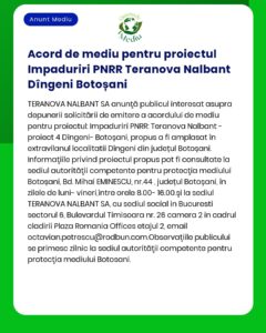 Acord de mediu pentru proiectul Impaduriri PNRR Teranova Nalbant Dînge