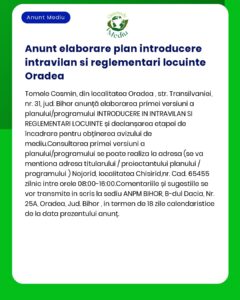 APM anunță elaborarea proiectului și procedura de reglementare pentru construirea locuințelor în intravilan Oradea
