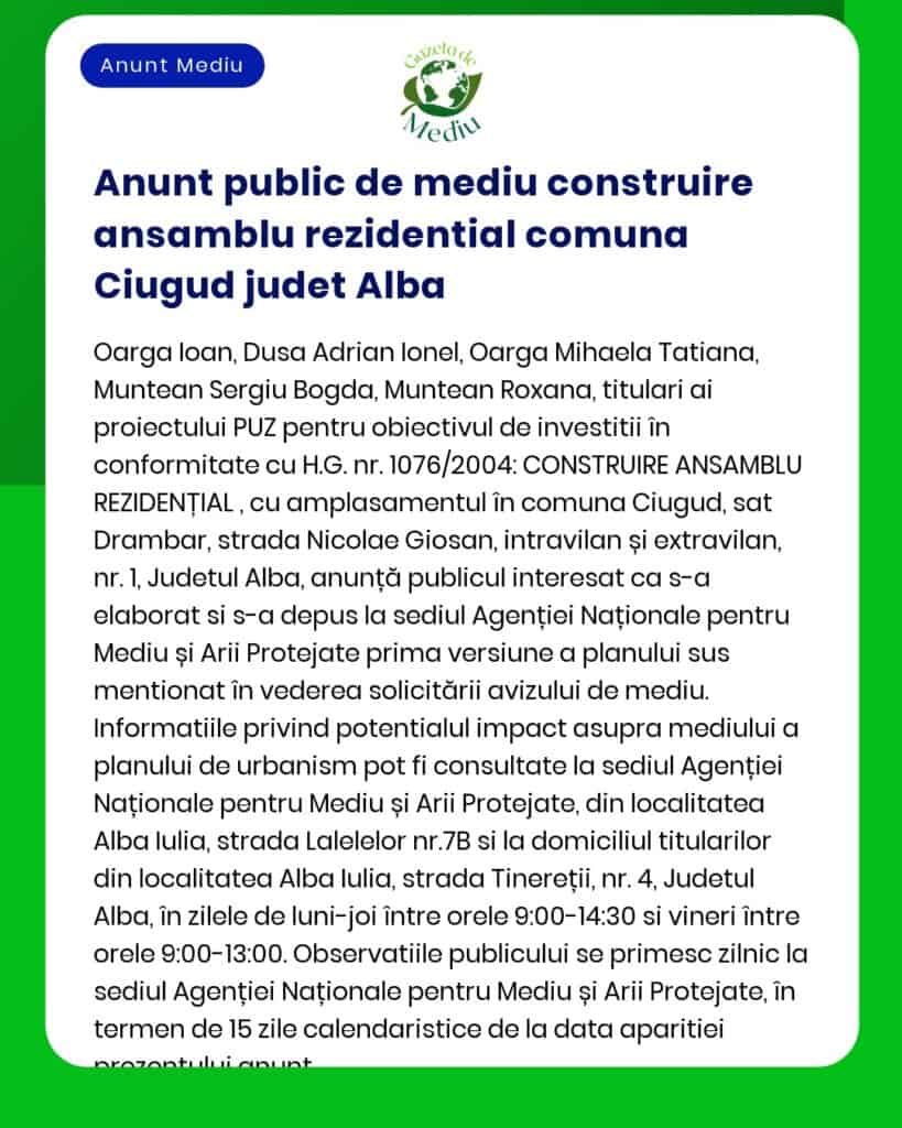 Construire complex rezidențial în comuna Ciugud județul Alba