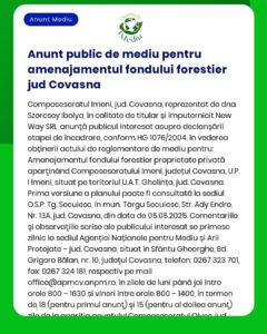 APM anunță decizia etapei de încadrare pentru proiectul Reglementare gestionare fond forestier în județul Covasna