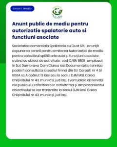 APM anunță decizia etapei de încadrare pentru proiectul 'Construire spălătorie auto self-service' a propus a fi amplasat în municipiul Iași județul Iași