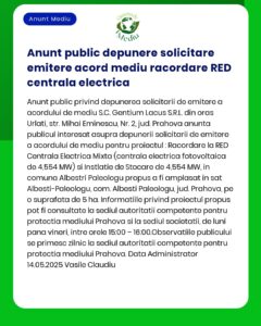 APM anunță depunerea solicitării de emitere a acordului de mediu pentru proiectul Parc mixt de energie regenerabilă – energie eoliană și fotovoltaică a propus a fi amplasat în județul Prahova