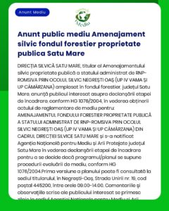 APM Satu Mare anunță depunerea solicitării de emitere a acordului de mediu pentru proiectul Închiriere pășune împădurită propusă a fi amplasat în județul Satu Mare