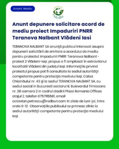 Anunt depunere solicitare acord de mediu proiect Impaduriri PNRR Teran