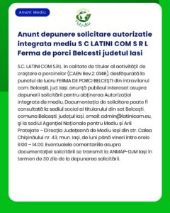 Anunt depunere solicitare autorizatie integrata mediu S C LATINI COM S