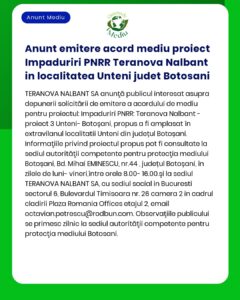 Anunt emitere acord mediu proiect Impaduriri PNRR Teranova Nalbant in