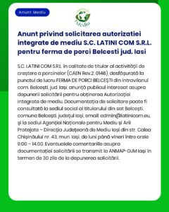 Anunt privind solicitarea autorizatiei integrate de mediu S.C. LATINI