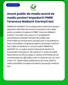 Anunt public de mediu acord de mediu proiect Impaduriri PNRR Teranova