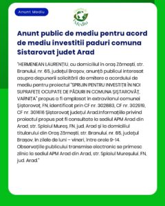 Anunt public de mediu pentru acord de mediu investitii paduri comuna S