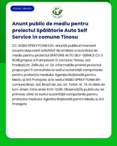 Anunt public de mediu pentru proiectul Spălătorie Auto Self Service în