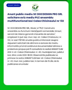 Anunt public mediu SC DOCDESIGN PRO SRL solicitare aviz mediu PUZ ansa