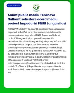 Anunt public mediu Teranova Nalbant solicitare acord mediu proiect Imp