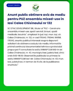 Anunt public obtinere aviz de mediu pentru PUZ ansamblu mixed-use in I