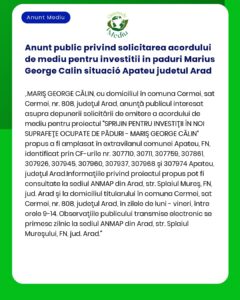 Anunt public privind solicitarea acordului de mediu pentru investitii