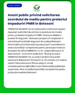 Anunt public privind solicitarea acordului de mediu pentru proiectul I