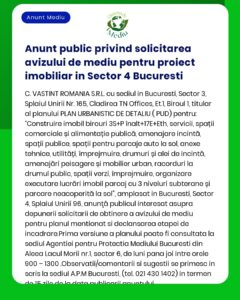 Anunt public privind solicitarea avizului de mediu pentru proiect imob