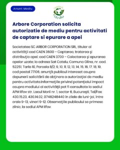 Arbore Corporation solicita autorizatie de mediu pentru activitati de