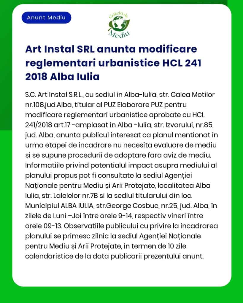 Titlul proiectului și titularul nu sunt specificate exact în textul anunțului