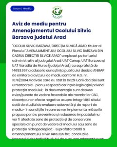 Aviz de mediu pentru Amenajamentul Ocolului Silvic Barzava judetul Ara