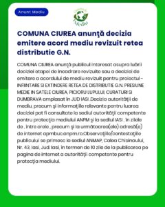 APM a decis că nu este necesară efectuarea evaluării impactului asupra mediului pentru proiectul Înființare rețea de distribuție gaze naturale în localități Olari Făgădău și Hurezani