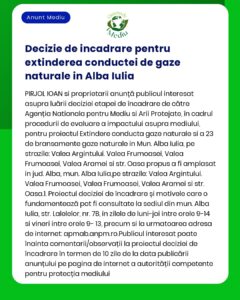 Decizie de incadrare pentru extinderea conductei de gaze naturale in A