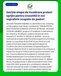 Decizie etapa de incadrare proiect sprijin pentru investitii in noi su