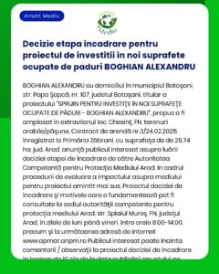 Decizie etapa incadrare pentru proiectul de investitii in noi suprafet