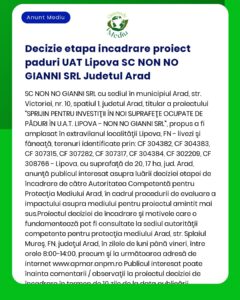 Decizie etapa incadrare proiect paduri UAT Lipova SC NON NO GIANNI SRL