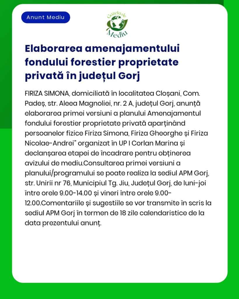 Elaborarea amenajamentului fondului forestier proprietate privată în j