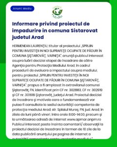 Informare privind proiectul de impadurire in comuna Sistarovat judetul