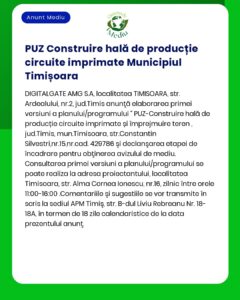 Titlul proiectului Construire Hală producție circuite imprimate Timișoara
