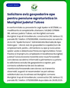 Solicitare aviz gospodarire ape pentru pensiune agroturistica in Murig