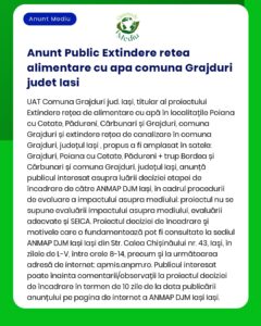 Extinderea rețelei de alimentare cu apă și a rețelei de canalizare menajeră în comuna Grajduri județul Iași în satele Cărbunari Corcodel Grajduri Poiana cu Cetate Ulmi și Valea Satului
