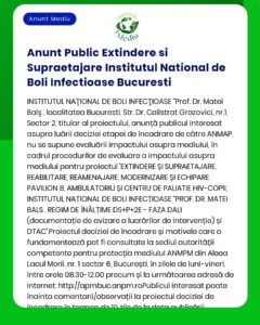 Extinderea și extinderea Institutului Național de Boli Infecțioase București pentru modernizarea infrastructurii creșterea supracapacităților medicale și reducerea impactului asupra mediului
