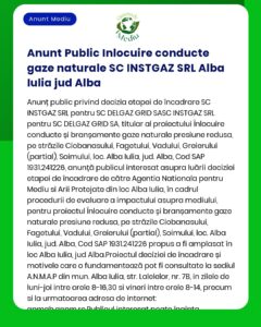 APM anunță decizia etapei de încadrare pentru proiectul 'Înlocuire conducte distribuție gaze naturale' propus a fi amplasat pe străzile din municipiul Alba Iulia județul Alba