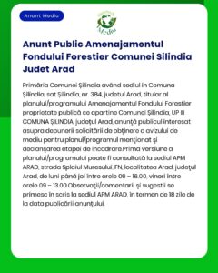 Anunt Public Amenajamentul Fondului Forestier Comunei Silindia Judet A