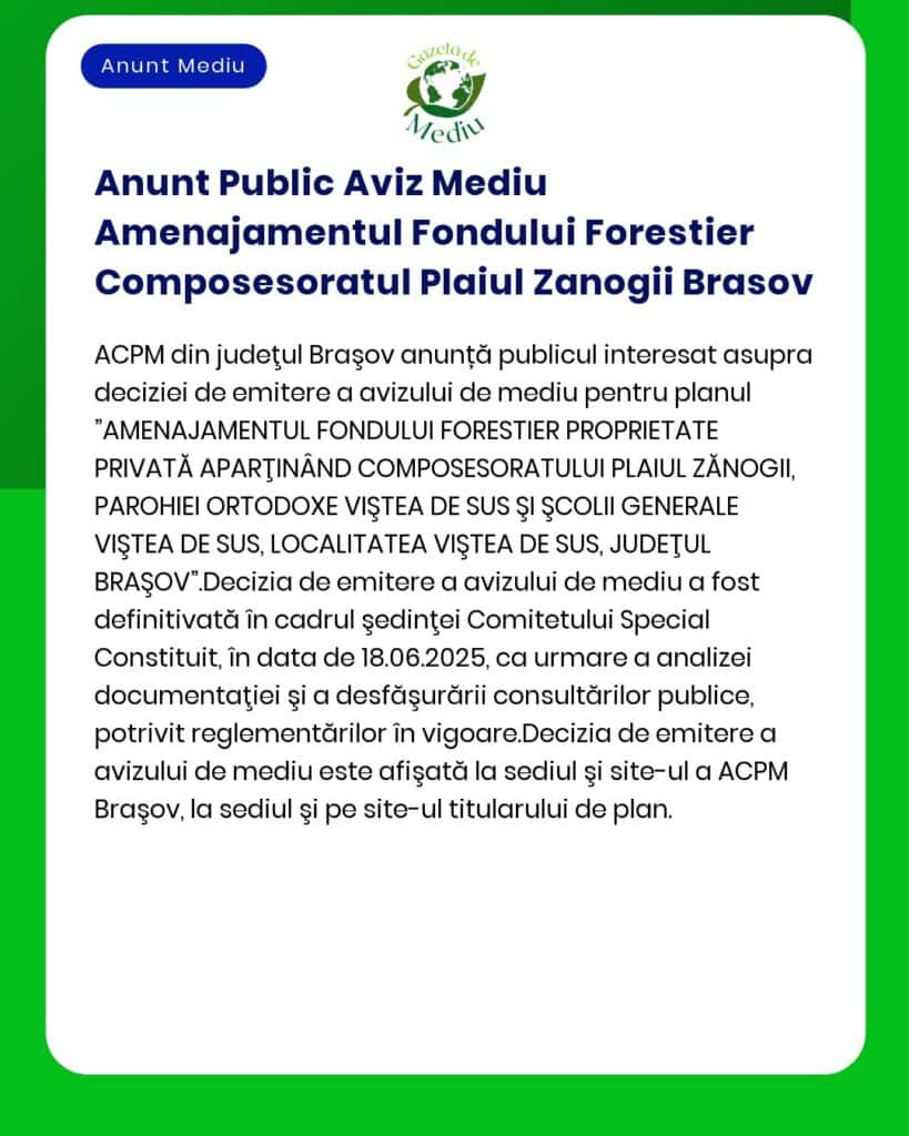 Anunt Public Aviz Mediu Amenajamentul Fondului Forestier Composesoratu