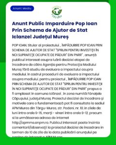 Anunt Public Imparduire Pop Ioan Prin Schema de Ajutor de Stat Iclanze