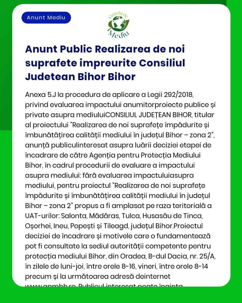 Anunt Public Realizarea de noi suprafete impreurite Consiliul Judetean