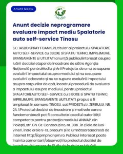 Anunt decizie neprogramare evaluare impact mediu Spalatorie auto self-
