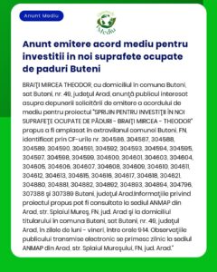 Anunt emitere acord mediu pentru investitii in noi suprafete ocupate d