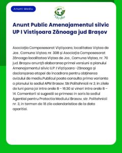 APM anunță elaborarea primei versiuni a planului de amenajament silvic pentru UP I Viștișoara-Zănoaga județul Brașov