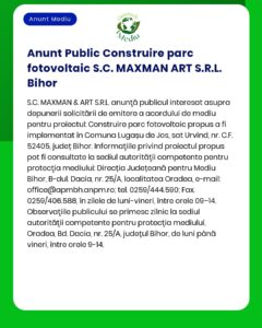 Nu există suficiente informații pentru a reda textul strict din anunț deoarece nu ați furnizat conținutul exact al acestuia
