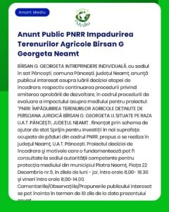 APM anunță decizia de emitere a acordului de mediu pentru proiectul 'Înființare sistem inteligent de management local în comuna Pâncești județul Neamț' titular UAT Comuna Pâncești
