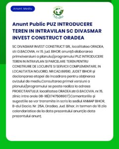 APM anunță decizia de emitere a acordului de mediu pentru introducerea în intravilanul municipiului Oradea a unor terenuri cu destinația de construire locuințe
