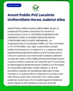 APM Alba anunță elaborarea studiului de oportunitate pentru construirea locuințelor individuale oraș Horezu județul Alba