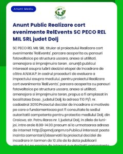 SC PECO REL MIL SRL anunță intenția de amplasare panouri fotovoltaice și structuri de acoperire RelEvents în județul Dolj