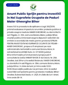 Cerere de solicitare a sprijinului public pentru investiții în suprafețe noi de pădure titular Maier Gheorghe județul Bihor